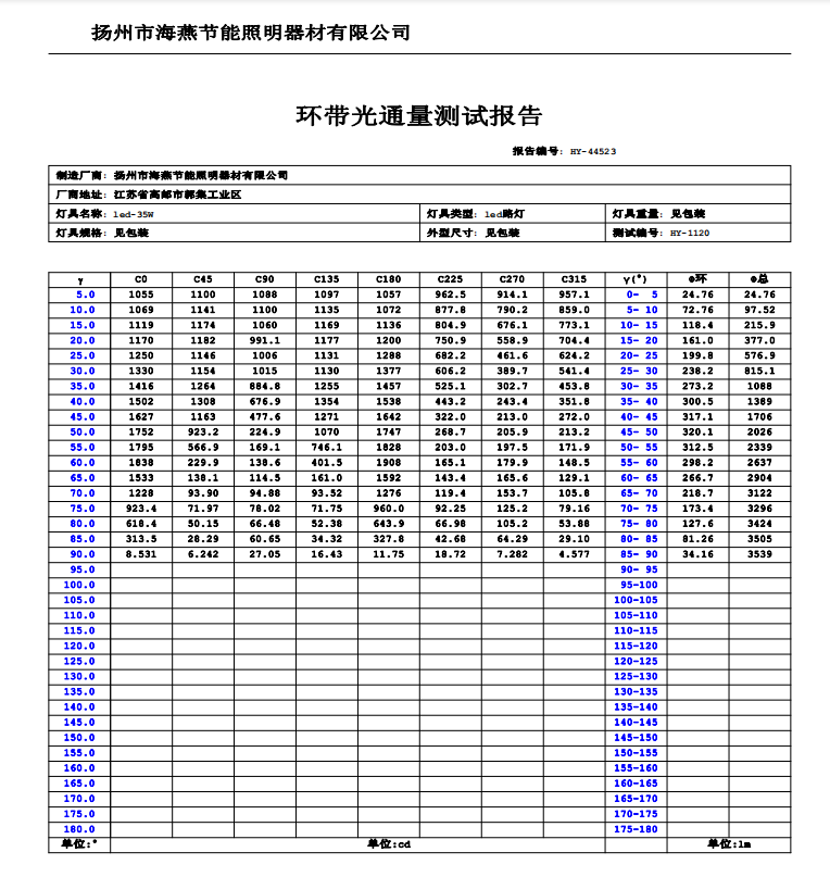 路燈燈具檢測報告