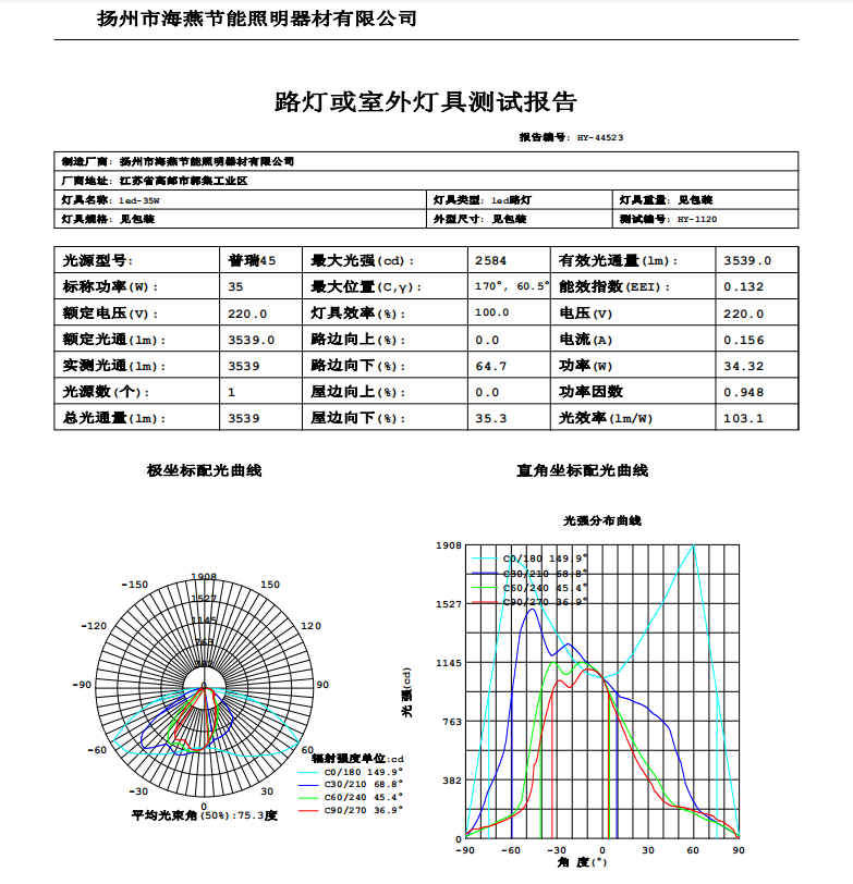 路燈燈具檢測報告